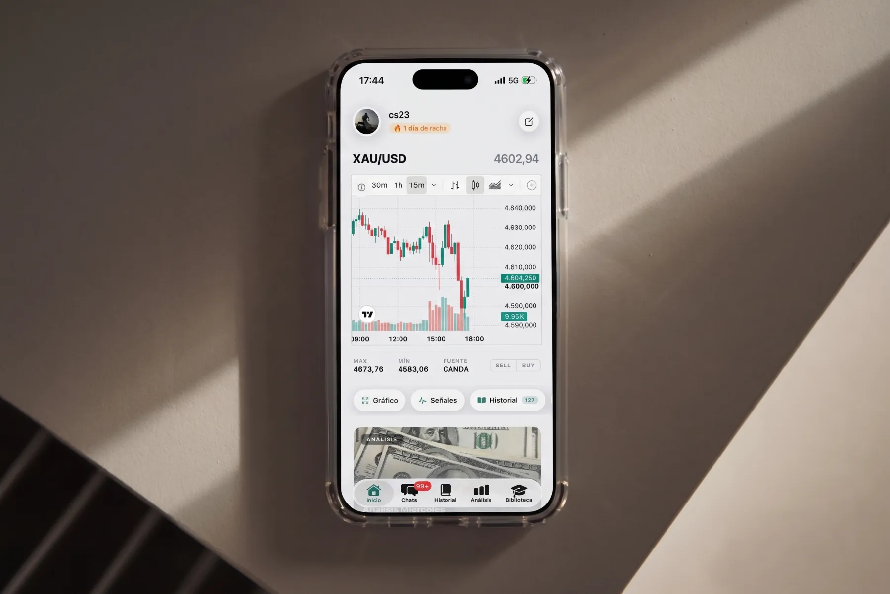 Trading App — App móvil iOS + Android · Señales de mercado